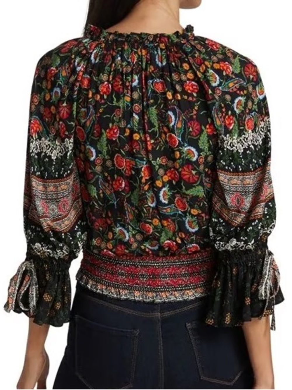 Alice + Olivia Kora Smocked Peasant Top Paradise Multi sz L - Picture 8 of 8